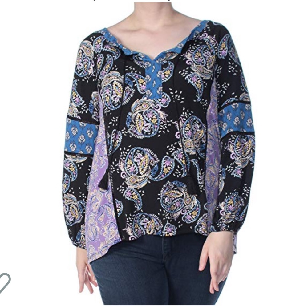 Style&Co Women’s Printed Split Neck Top Black XL
